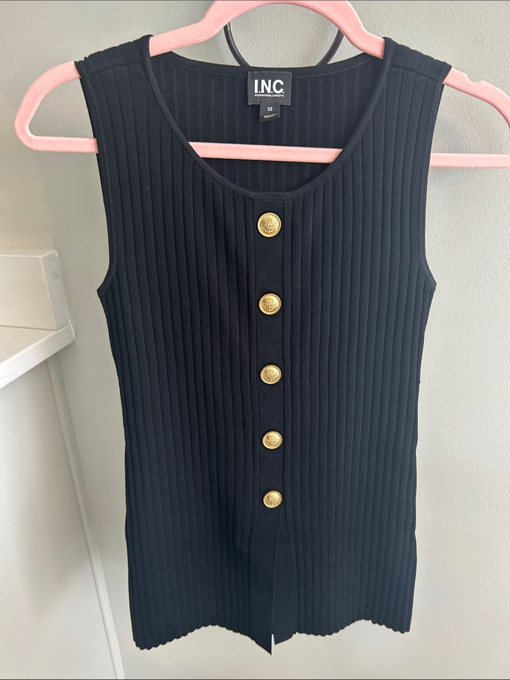 INC International Concepts Black Sleeveless Ribbed Button-Front Sweater